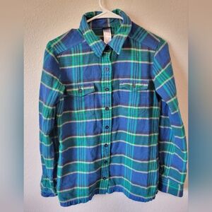 Patagonia Plaid Flannel Shirt Women 4 Long Sleeve Organic Cotton Button Up